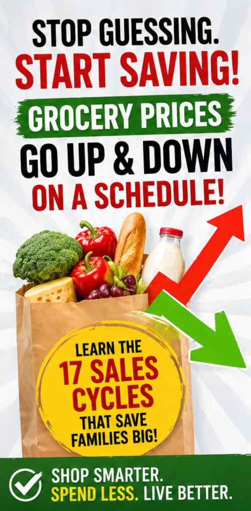 Grocery prices go up and down on a schedule. Learn how to read grocery sales cycles, predict price drops, and start saving more on every shopping trip. Simple strategy that helps families spend less every month.