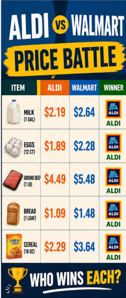 Discover how much you can save with Aldi vs Walmart. Real grocery price comparison, monthly savings, and the best way to shop both stores.