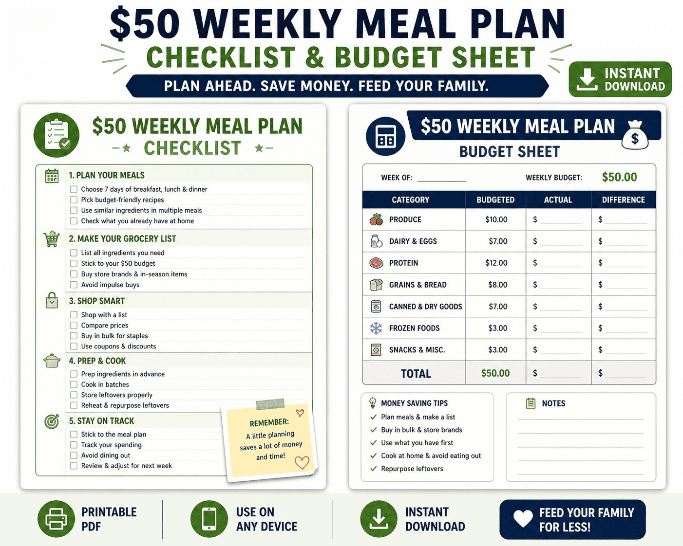 11 Realistic $50 Weekly Meal Plan Ideas for Families (Grocery List ...