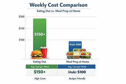 Weekly cost comparison: dining vs. meal prep