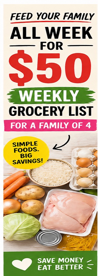 This $50 grocery list is simple, realistic, and easy to follow. Includes cheap meal ideas, budget foods, and a full weekly plan that helps families stay under budget without going hungry.