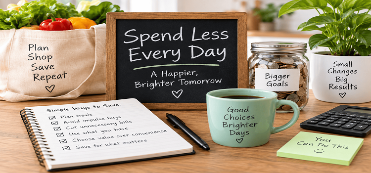 How to spend less money every day with simple budgeting, grocery, shopping, and family saving habits