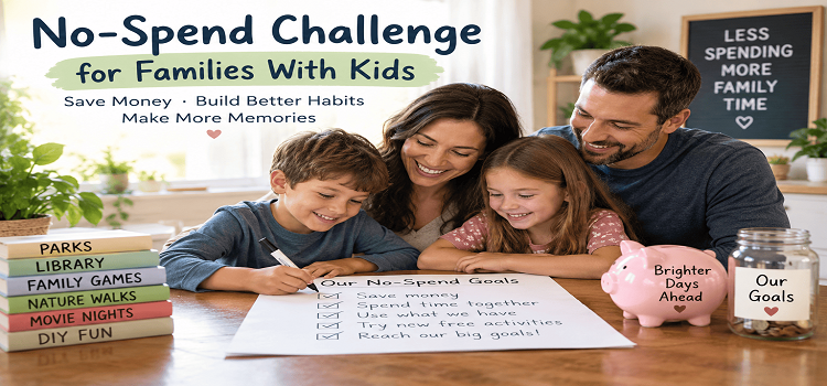 No-spend challenge for families with kids planning ways to save money, enjoy free activities, and build better spending habits together.