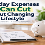 Everyday expenses you can cut without changing your lifestyle with piggy bank, budget checklist, and simple family savings ideas.