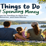 Frugal things to do instead of spending money with a family enjoying a free outdoor picnic by the lake