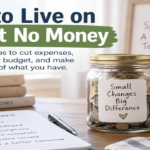 How to live on almost no money with a savings jar, budget checklist, and simple frugal living ideas