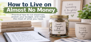 How to live on almost no money with a savings jar, budget checklist, and simple frugal living ideas