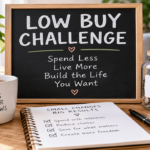 Low buy challenge ideas to help families spend less, stop impulse buying, reduce clutter, and save more money without a strict no-buy challenge.